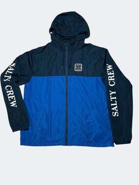 Salty Crew S-Hook Colorblock Windbreaker Hooded Jacket Navy Royal Blue